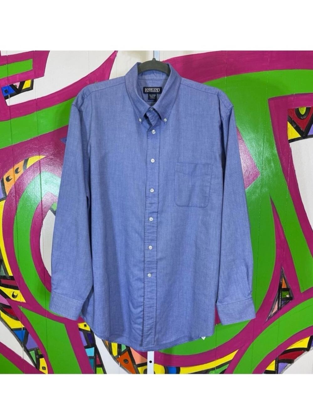Land's End, Indigo Blue Button Down Shirt. Size 16 1/2x34 Reg. Excellent cond!